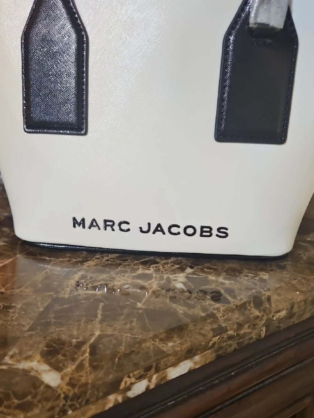 New Marc Jacobs White Tote with Black Trim and Logo Strap